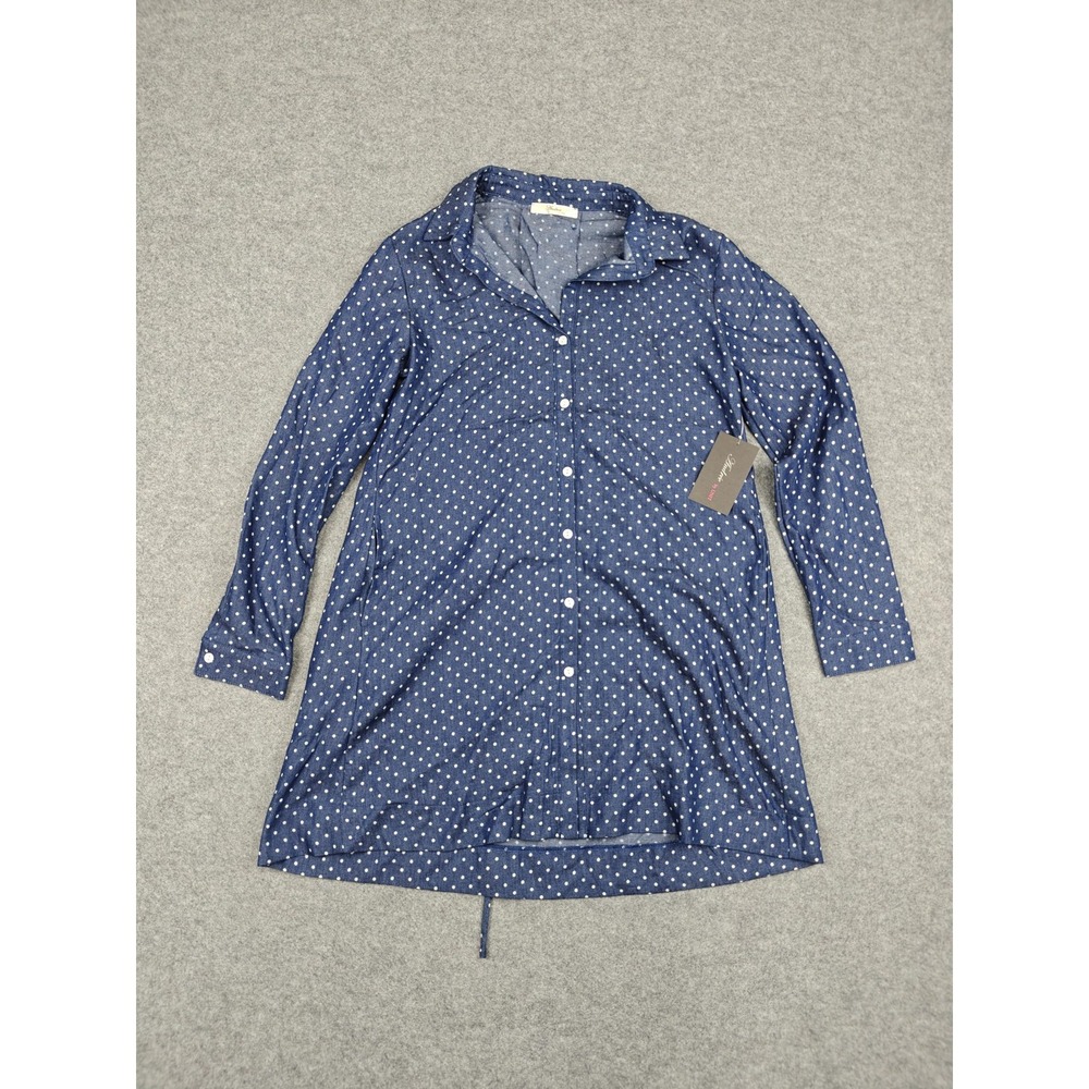 Andrée By Unit Shirt Dress Womens Small Blue Polka Dot Chambray Belted Mini New